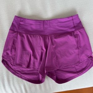 Women’s lululemon speed up mid-rise lined 4” shorts, size 4, Color: Vivid Plum